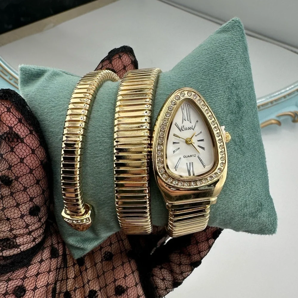 Anthropologie Gold Wrap-Around Crystal Accent Watch